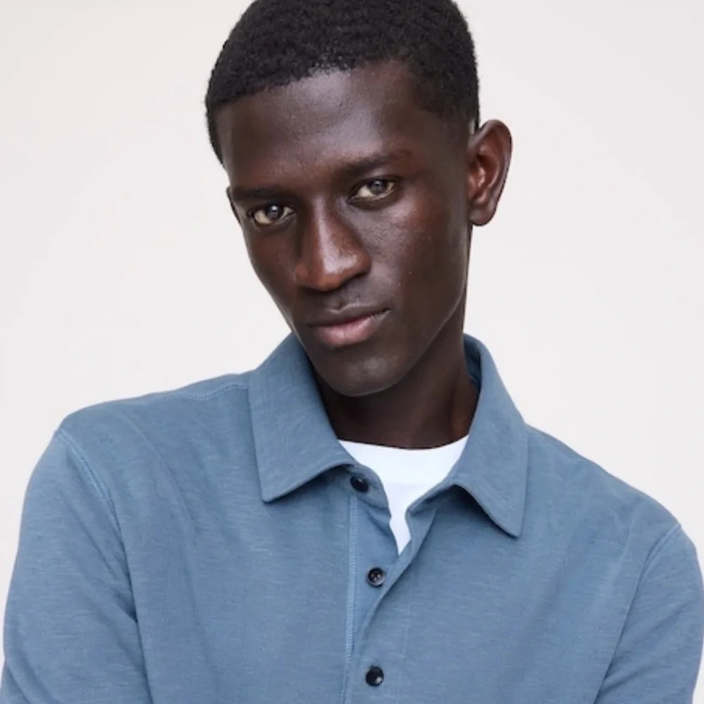 NWT Banana Republic Slub Double Knit Atmosphere Blue Polo Sz L (#841279)
